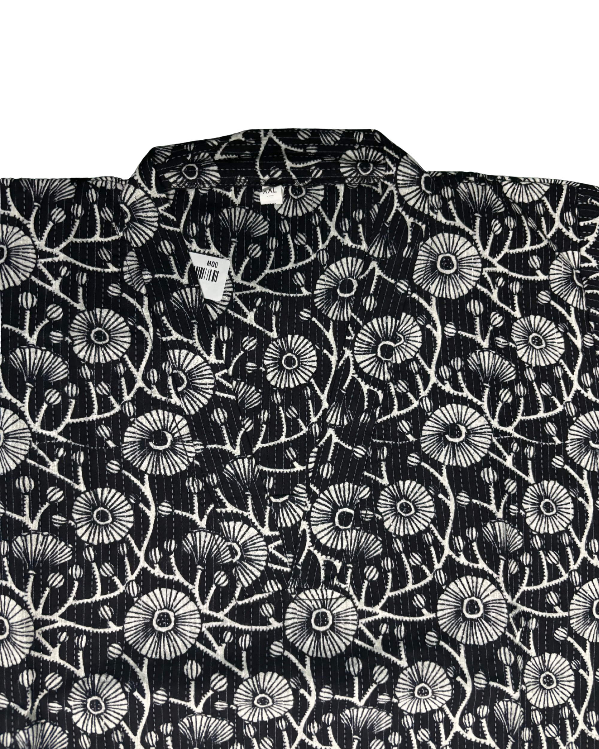 Black Floral Print V-Neck Khantha Cotton Kurti