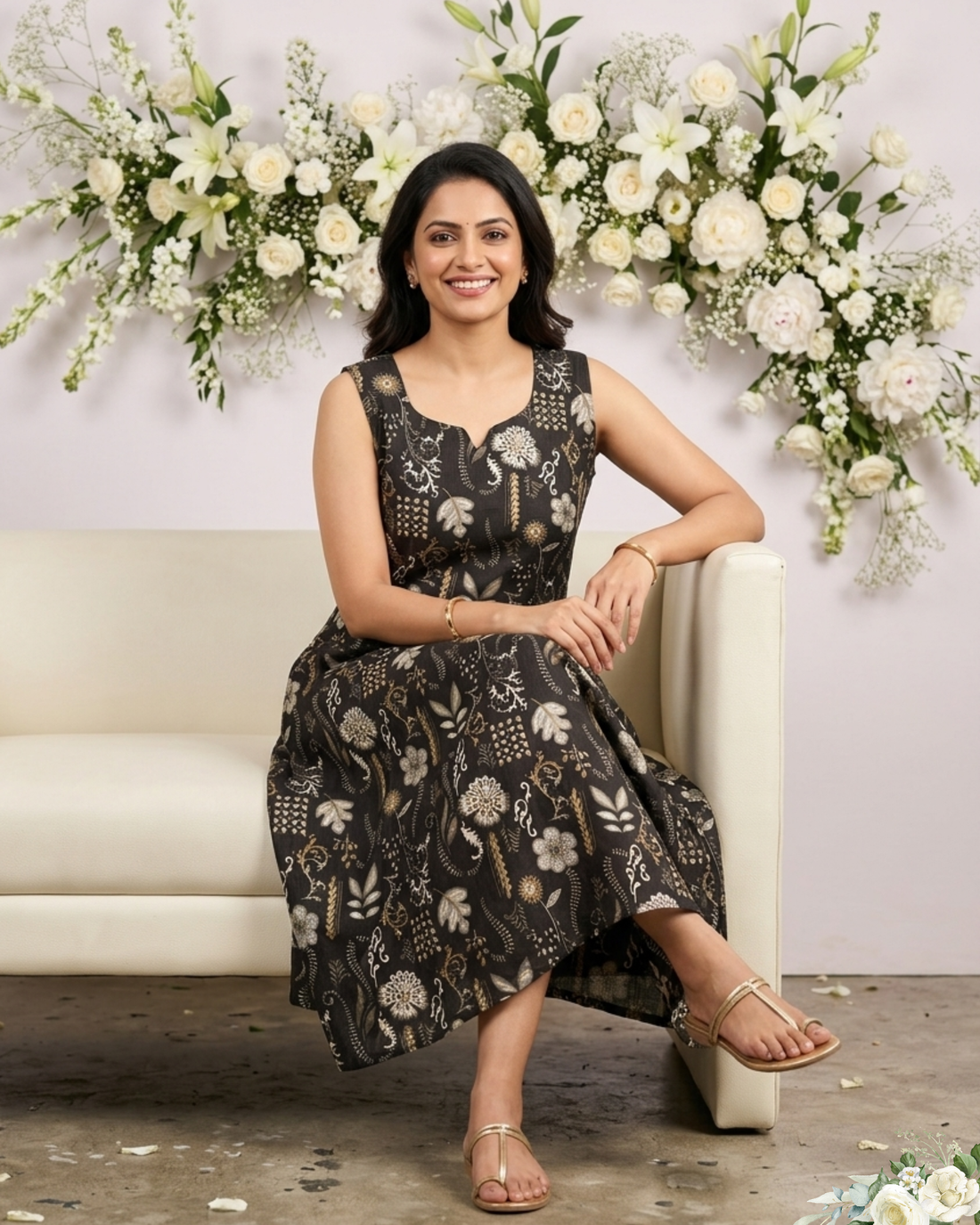 Black Floral Print Sleeveless Maxi Dress