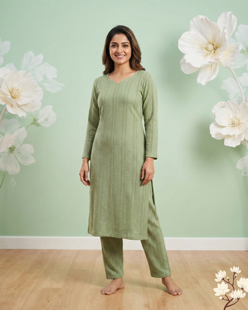 Elegant Sage Green Textured Kurta Pant Set for Women