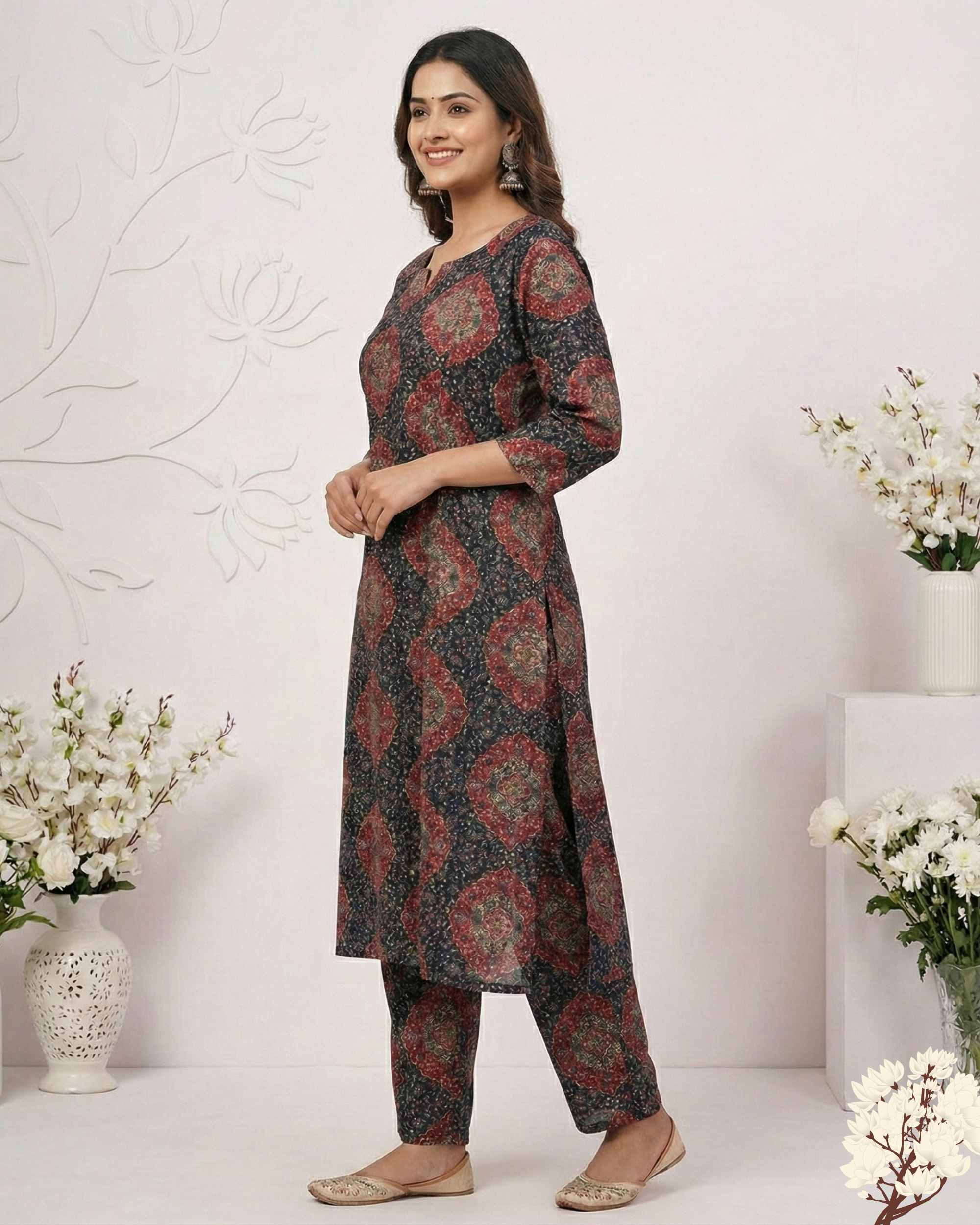 Elegant Black & Maroon Ethnic Printed Kurta Pant Set for Women ✨