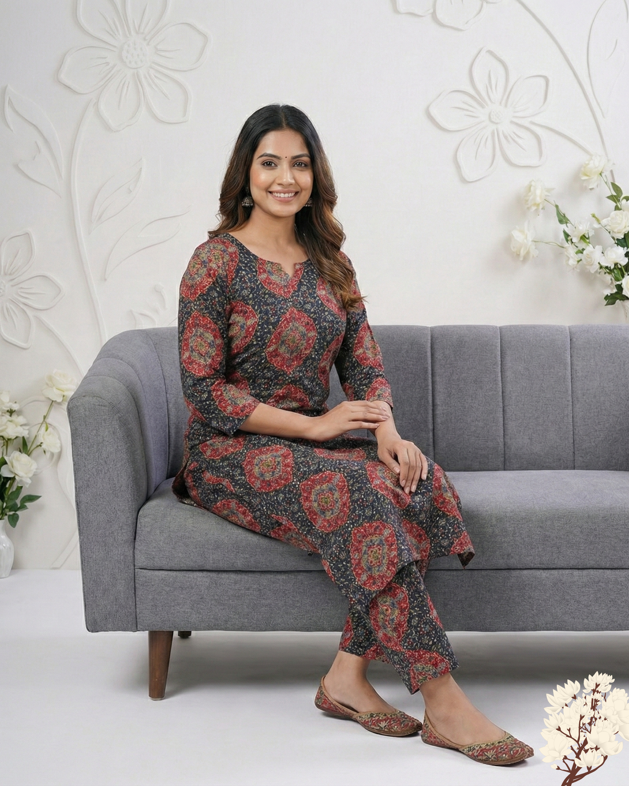 Elegant Black & Maroon Ethnic Printed Kurta Pant Set for Women ✨