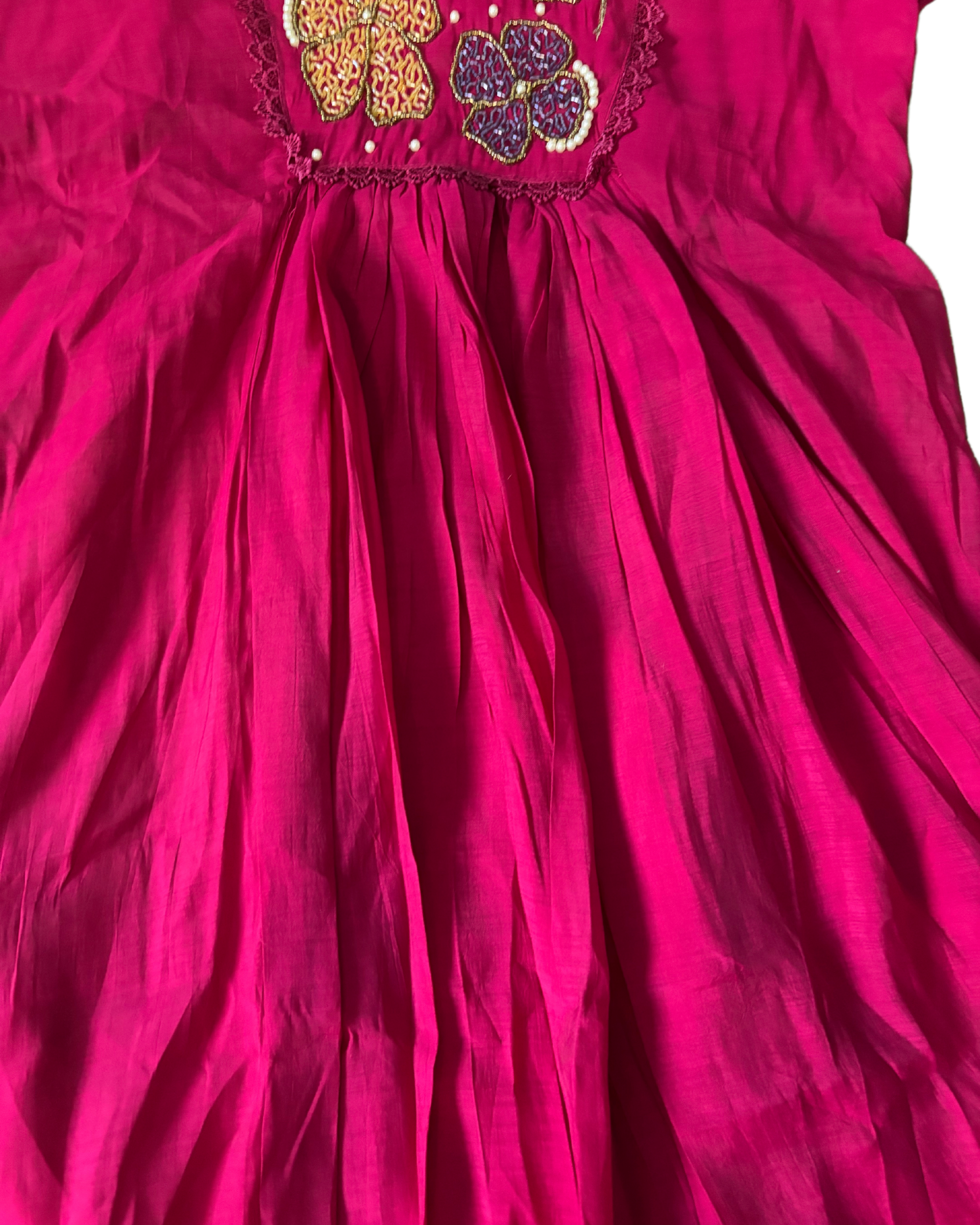 Wine Red Hand Work Mul Chanderi Cotton Anarkali