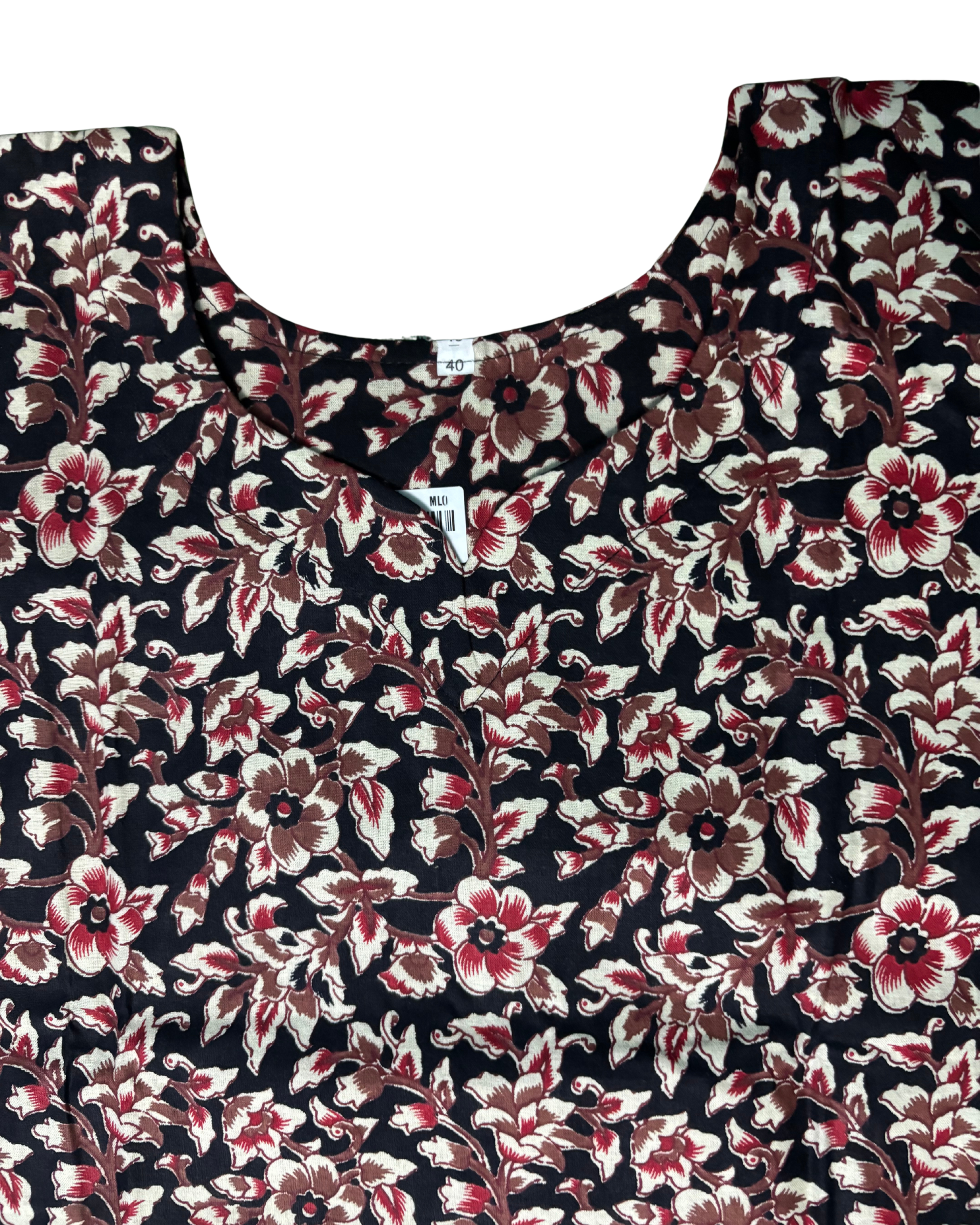 Black & White Floral Notch Neck Pure Cotton Kurti