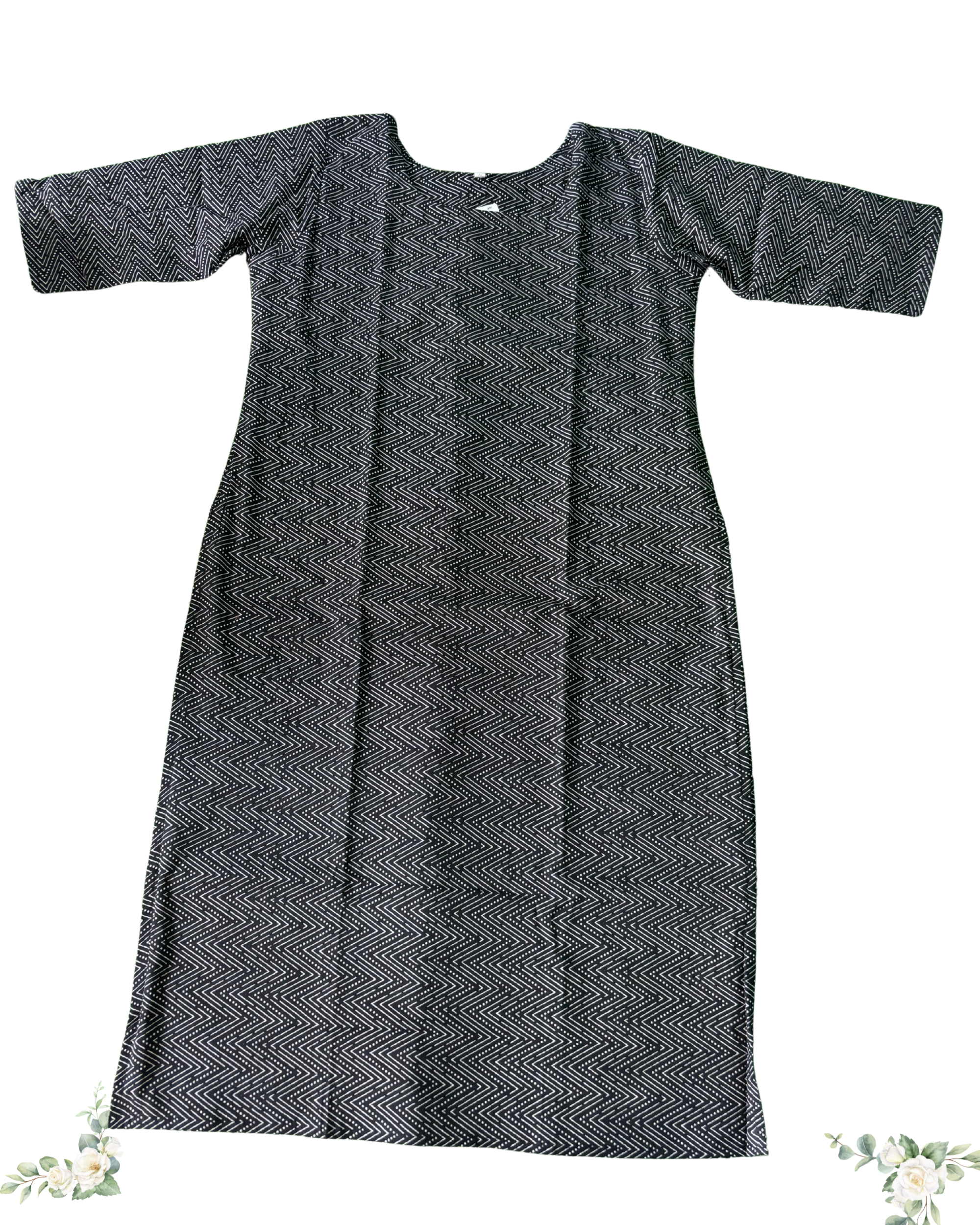 Black Geomatric Print A-line Cotton Kurti
