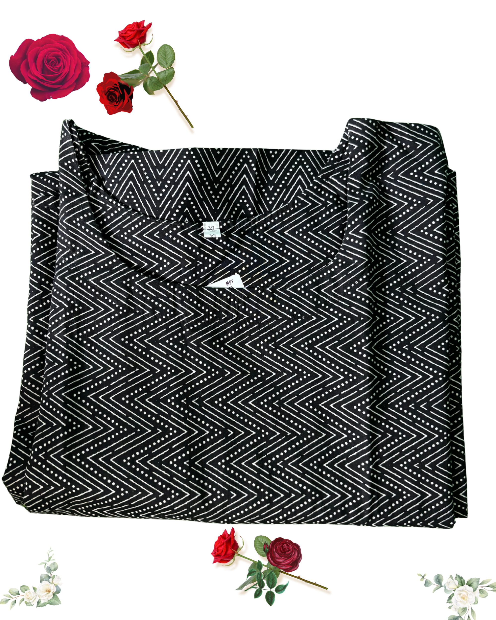 Black Geomatric Print A-line Cotton Kurti