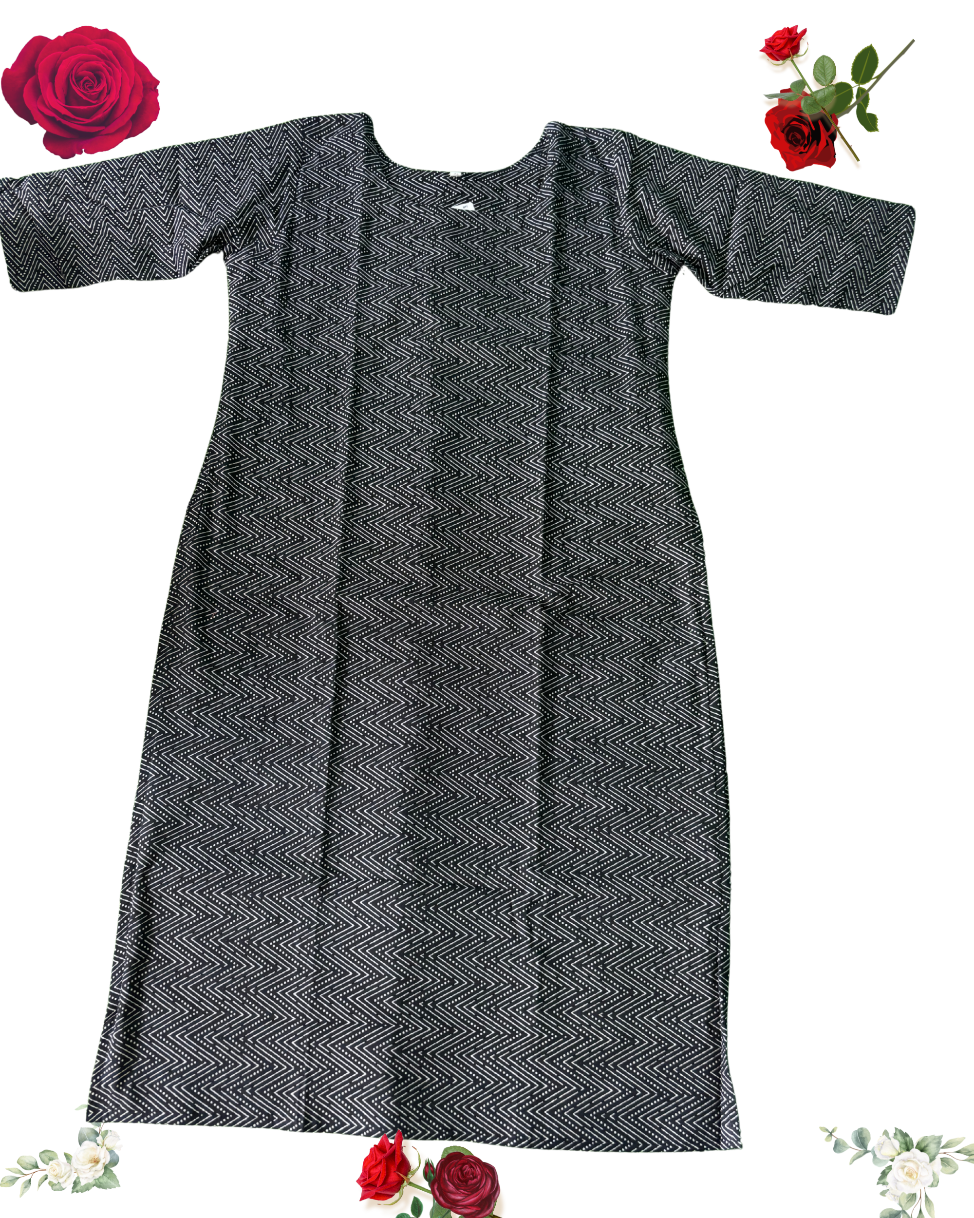 Black Geomatric Print A-line Cotton Kurti