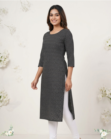 Black Geomatric Print A-line Cotton Kurti