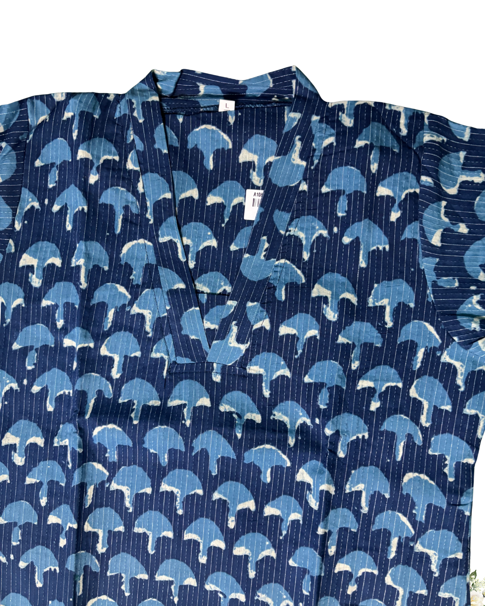 Blue Floral print V-Neck Cotton Kurti