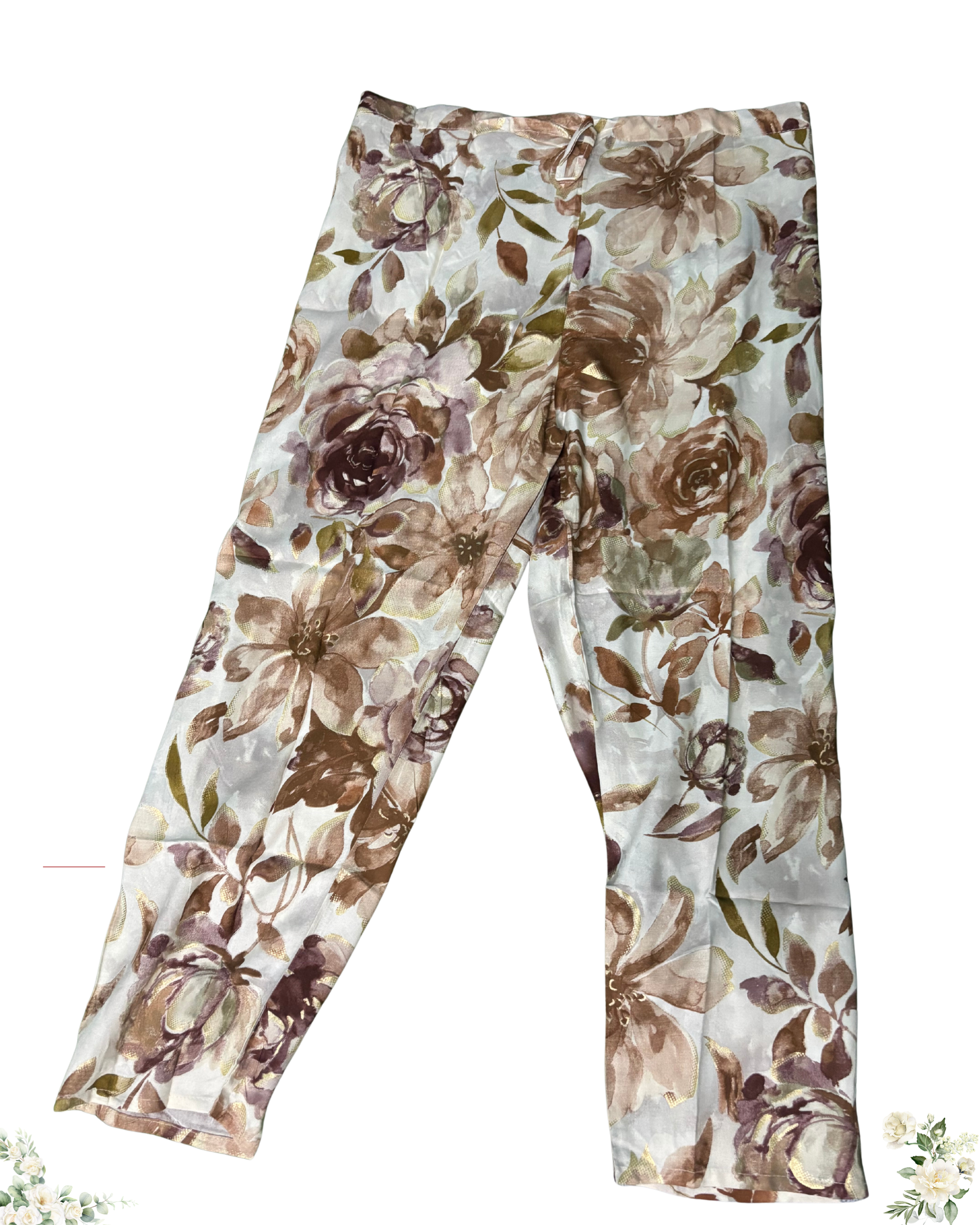 Sandal & Brown Floral Print V-Neck Rayon Cotton Kurti Set