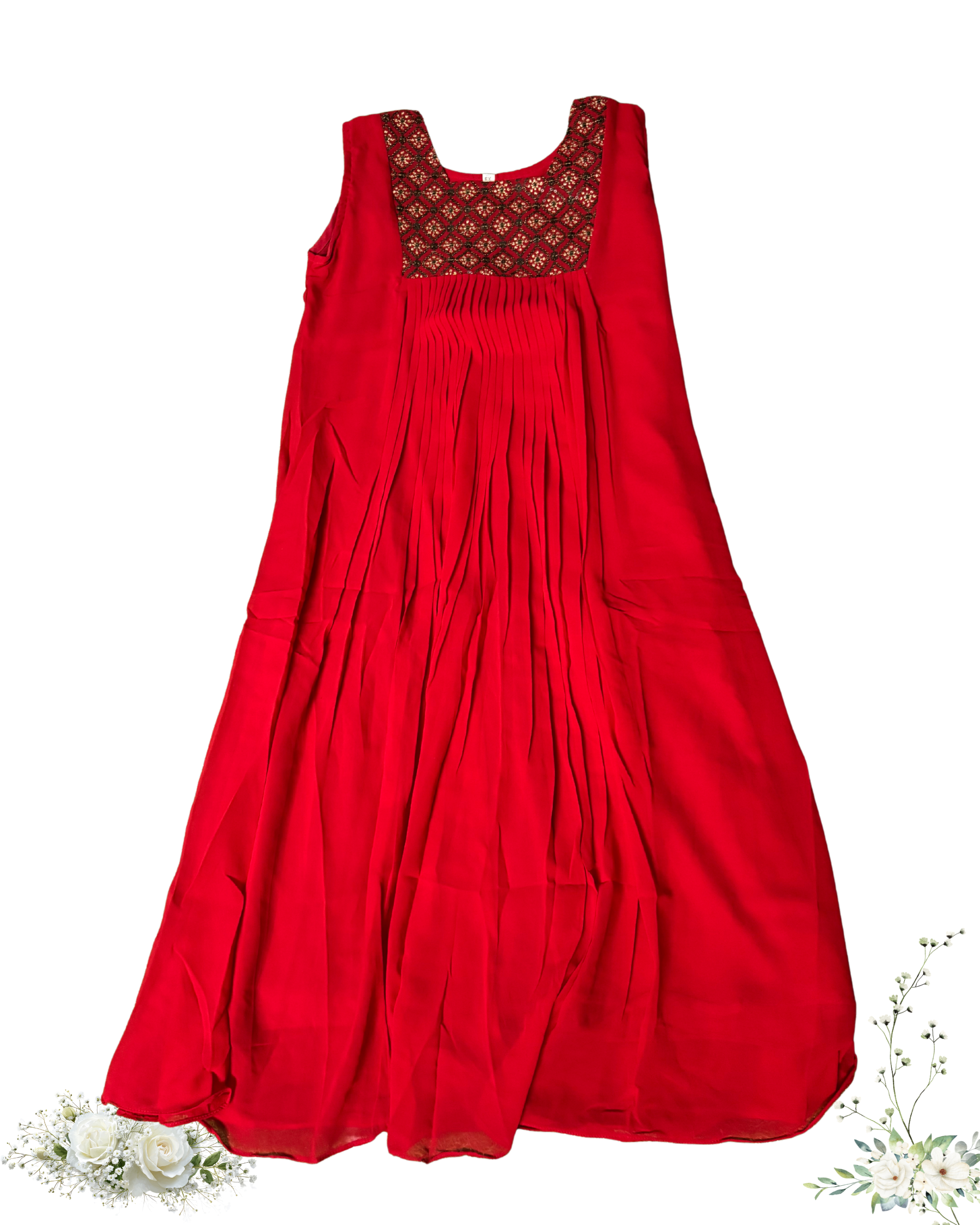 Red Embroidery Sleeveless Shiffon Maxi Dress