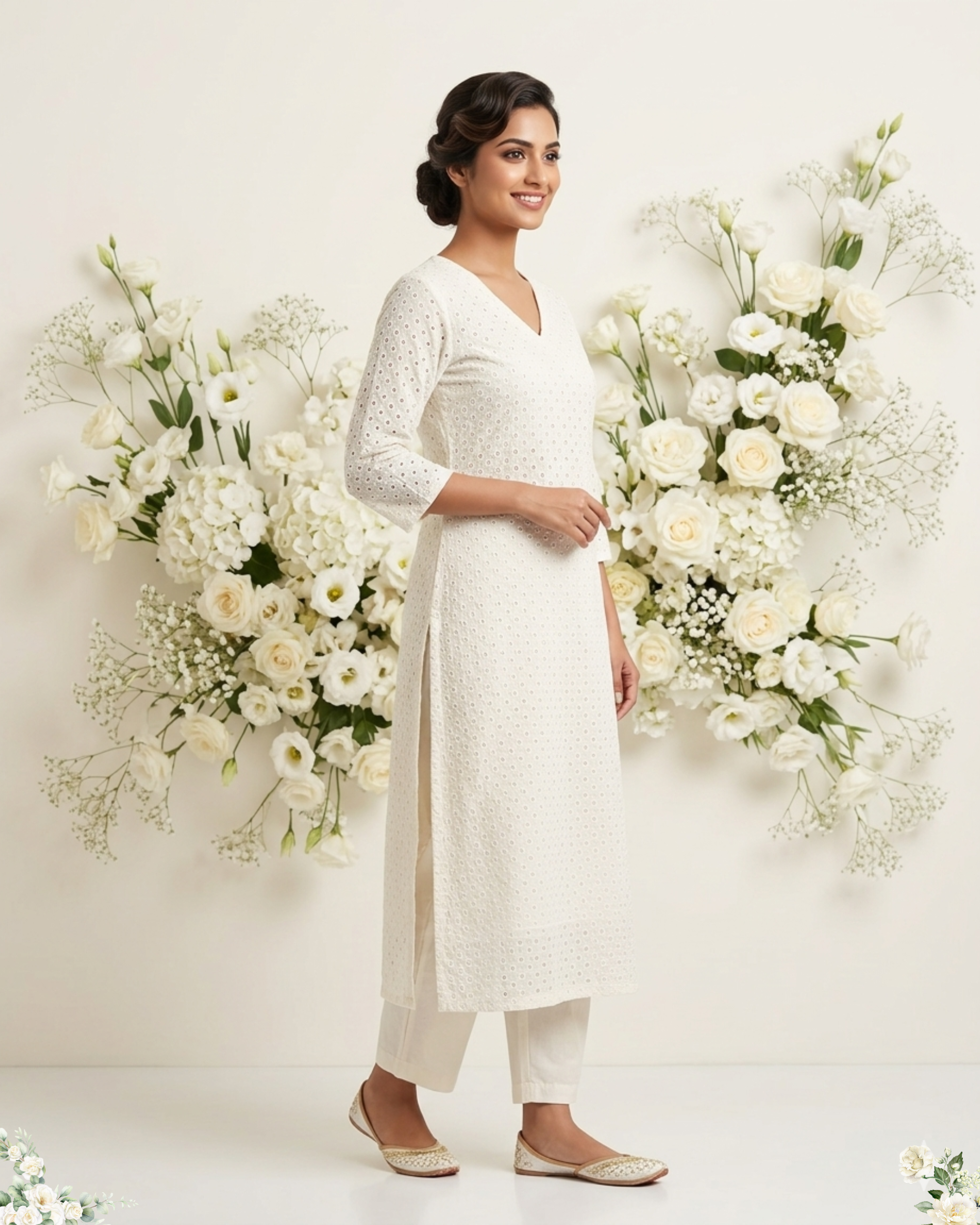 Sandal Hakoba V-Neck Cotton Kurti Set