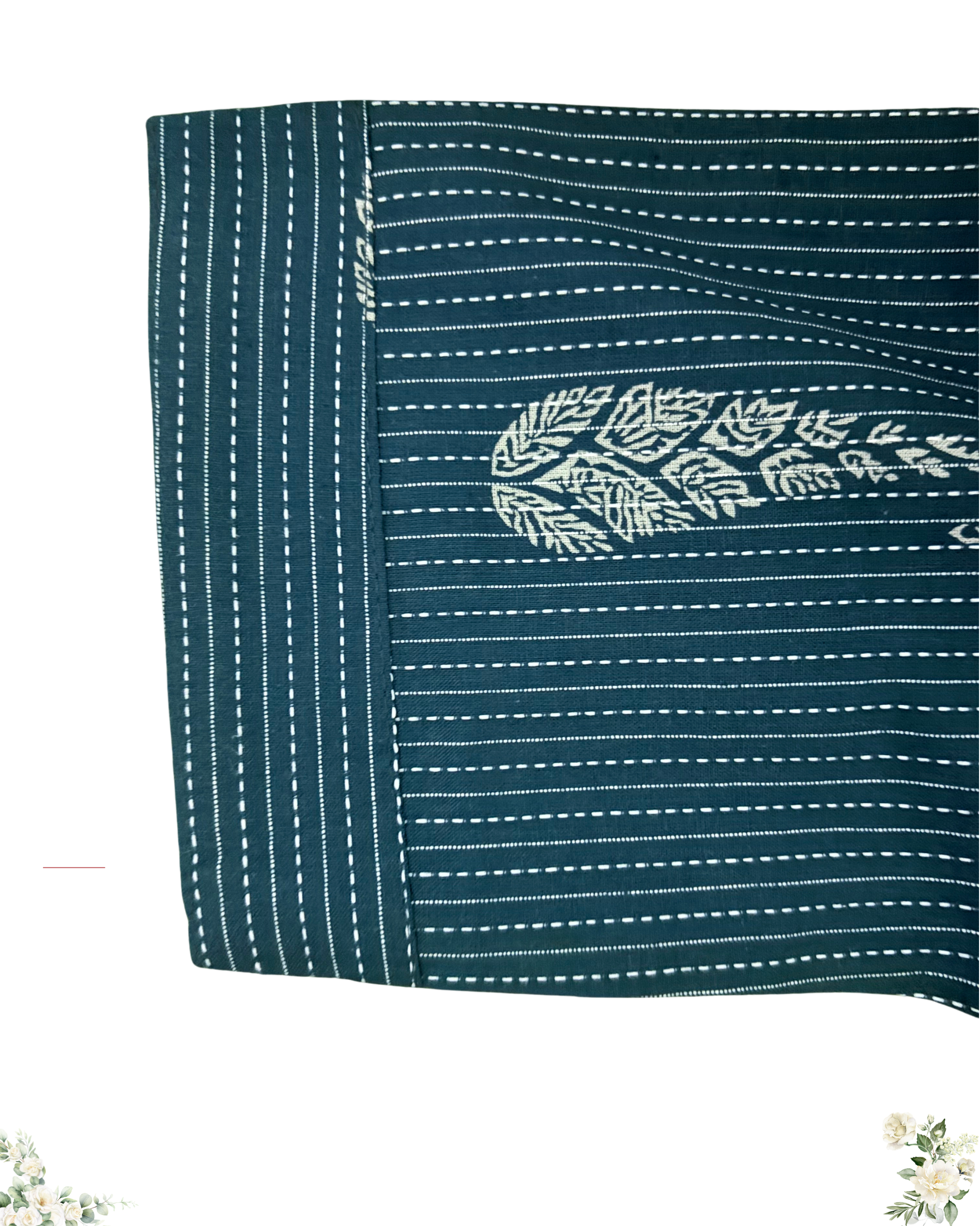 Floral Print Mirror Work v-Neck Blue Cotton Kurti