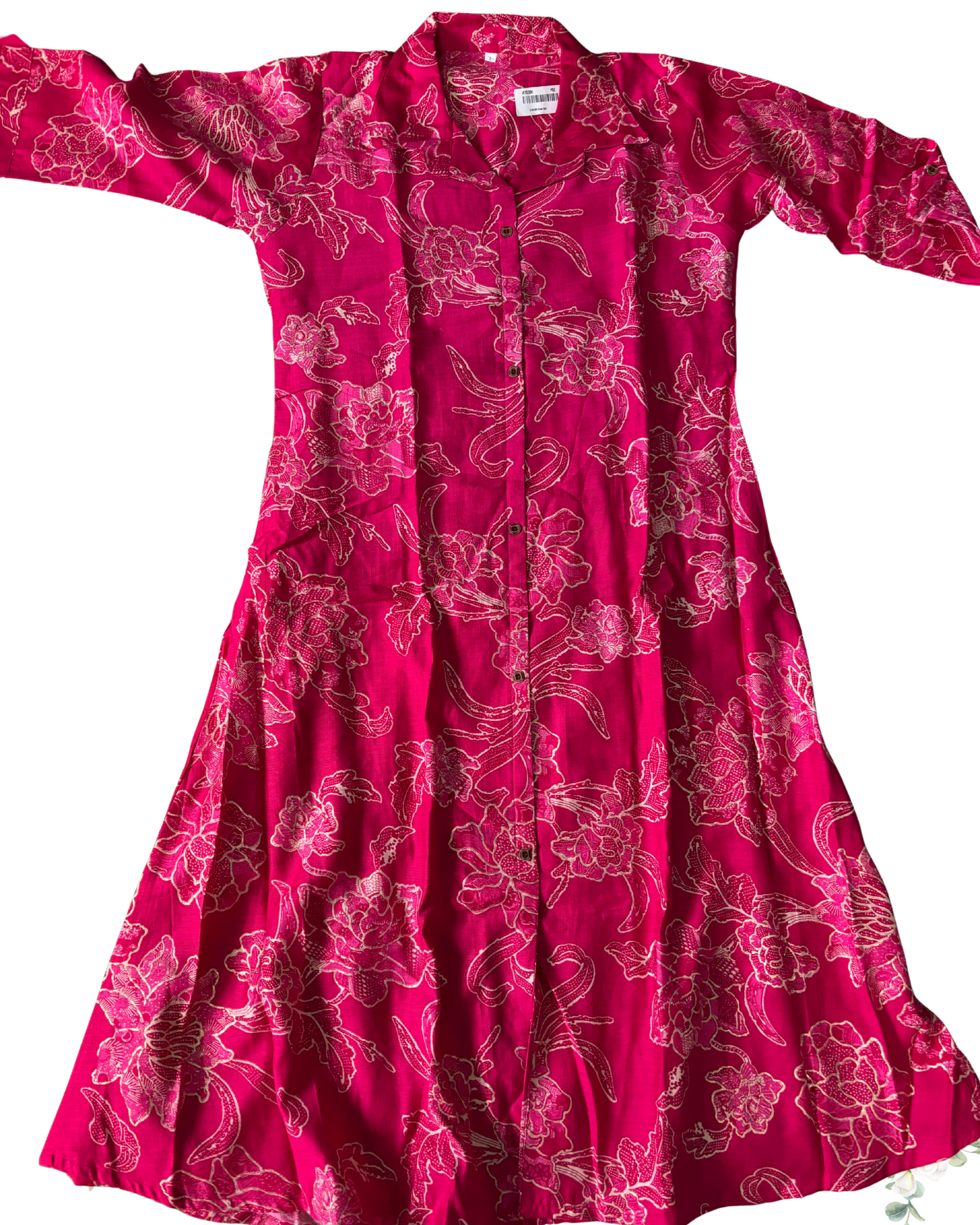 Magenta V-Neck Floral Print Rayon Cotton Kurti Set