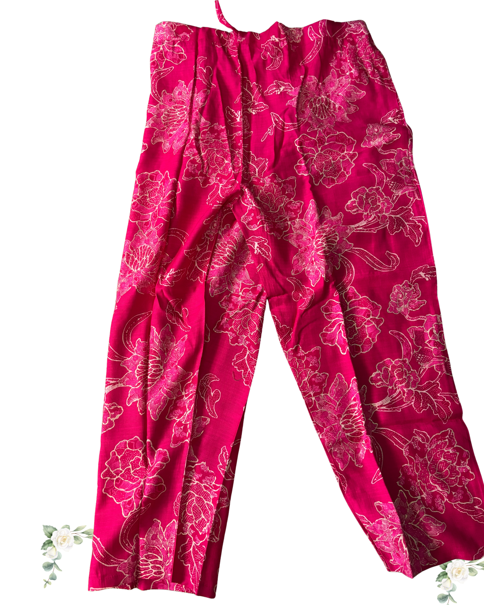 Magenta V-Neck Floral Print Rayon Cotton Kurti Set