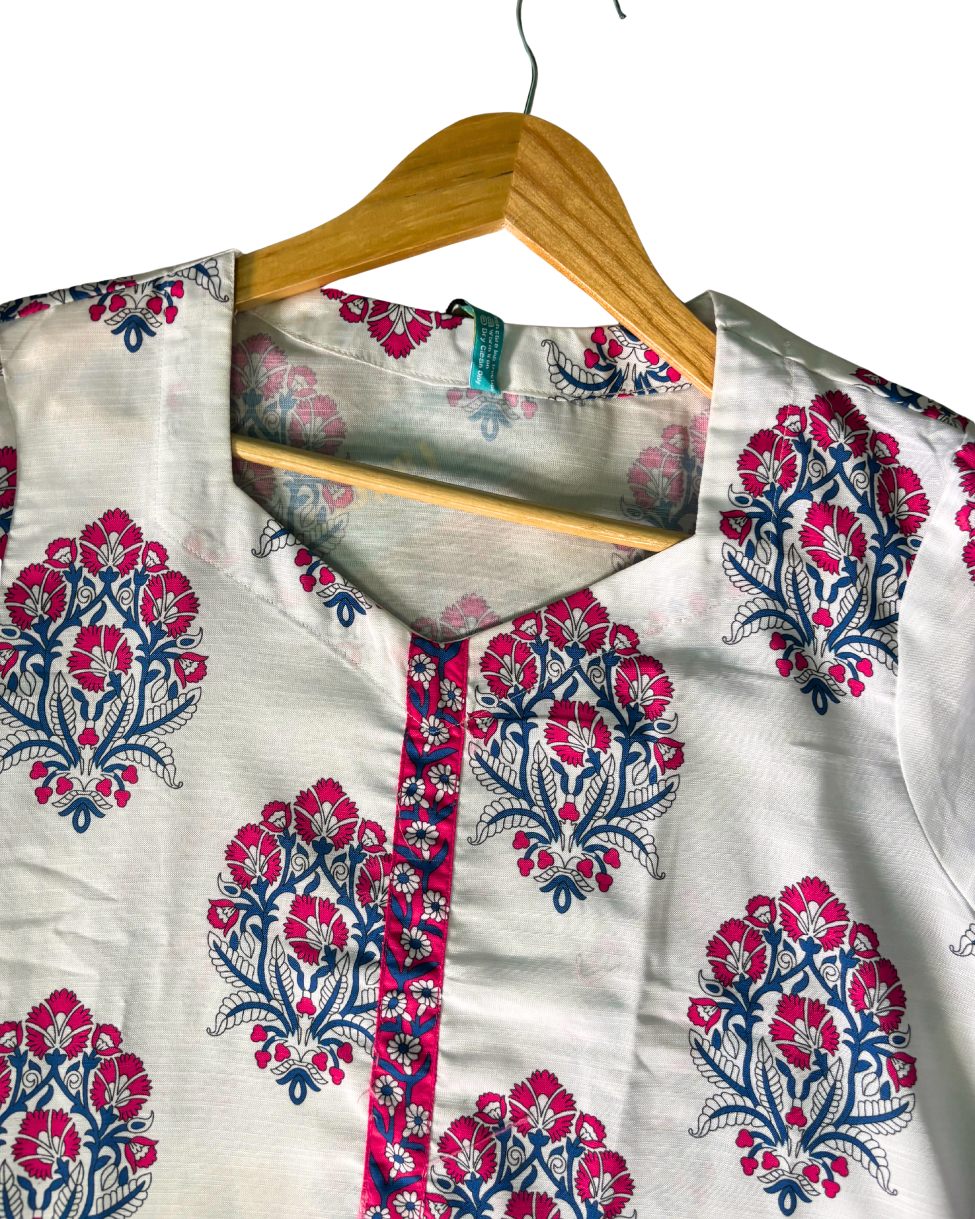 Pink & White Floral Print Cotton kurti With Duppatta Set