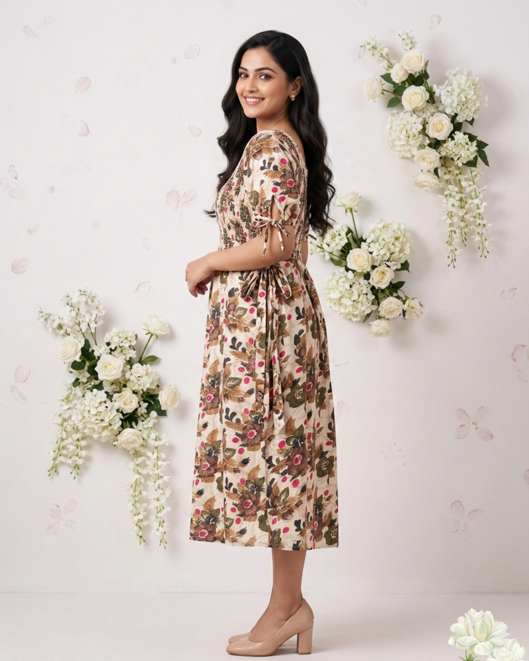 Premium Sandle Floral Print Rayon Cotton Maxi Dress