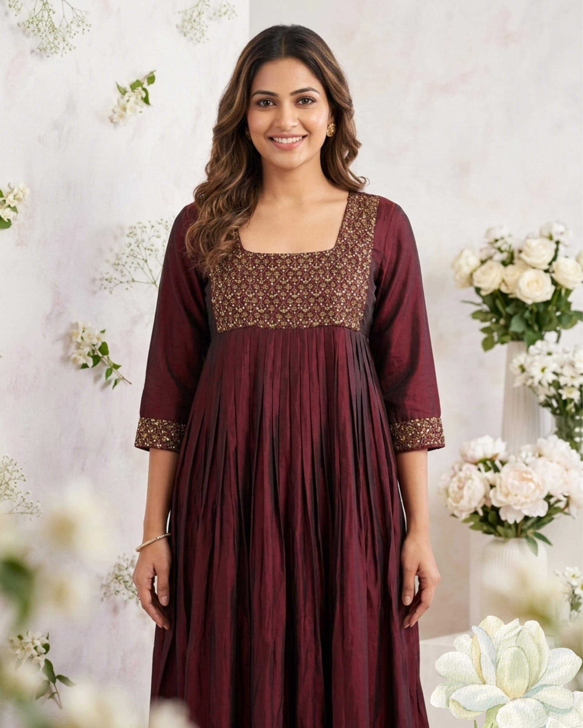 Maroon Embroidered  Anarkali Long Frock