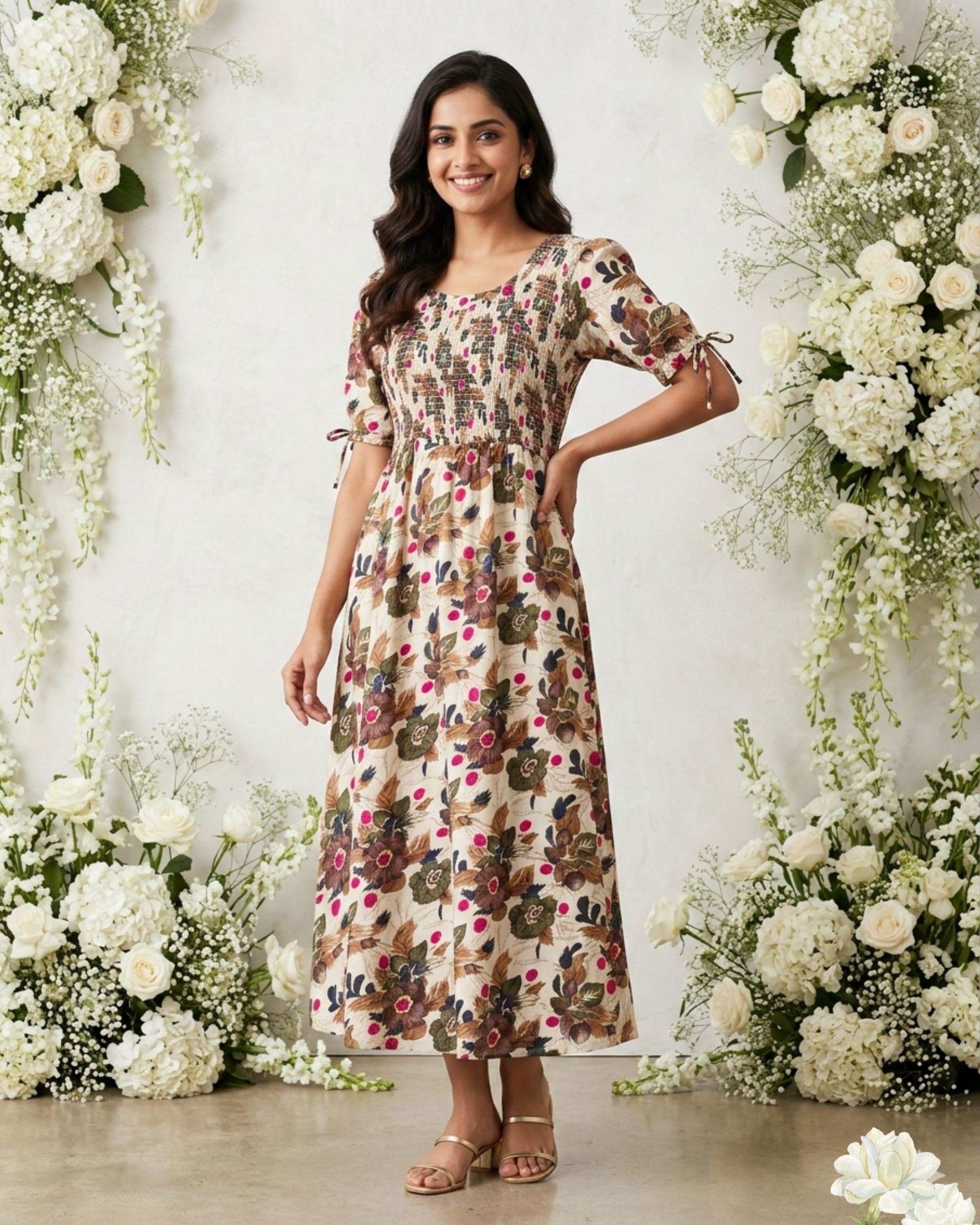 Premium Sandle Floral Print Rayon Cotton Maxi Dress