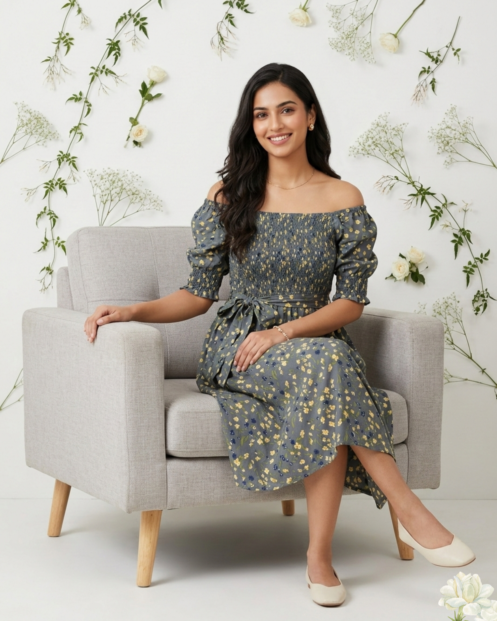 Off-Shoulder Floral cotton Frocks  Dress