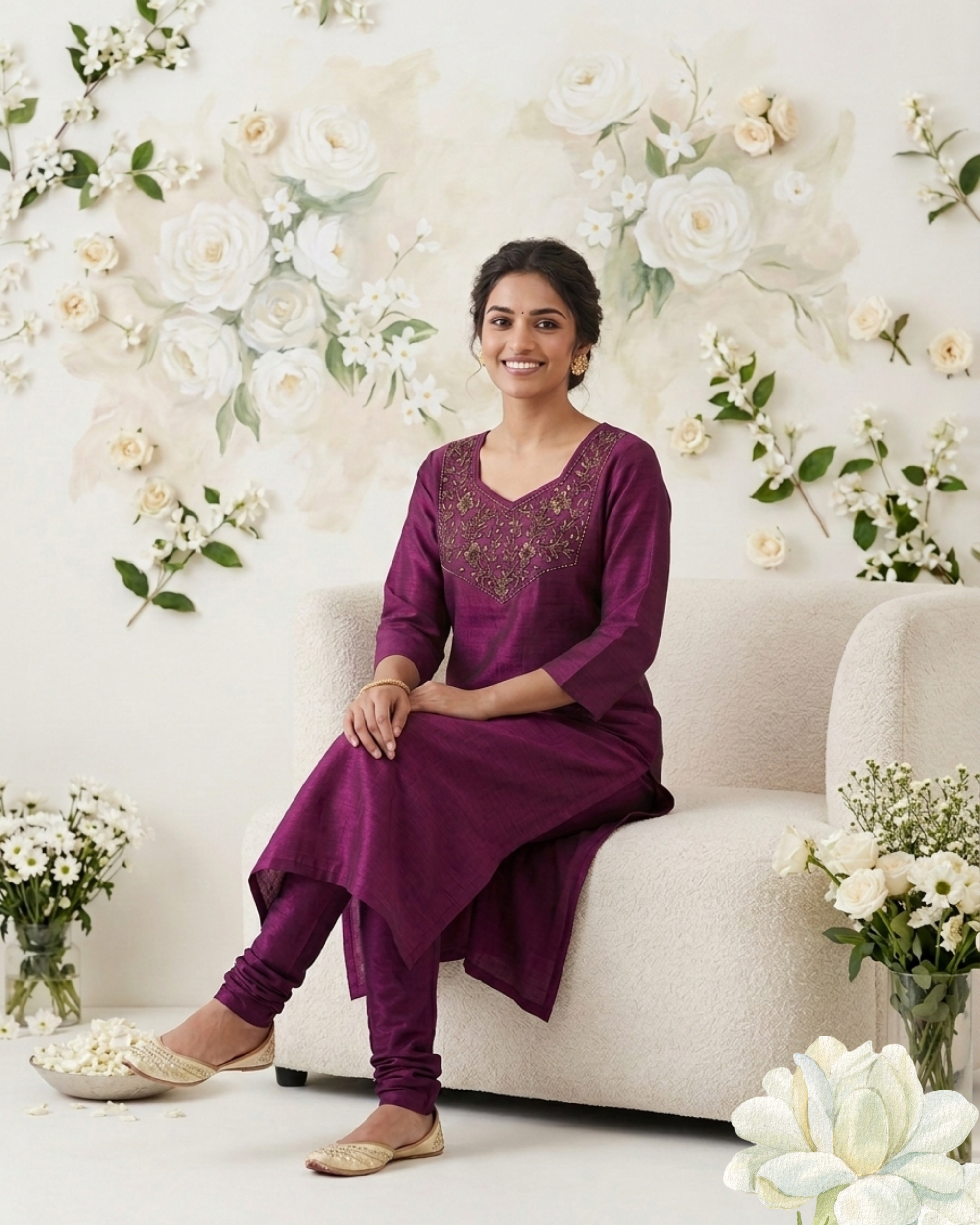 Elegant Wine Hand Work Vatican Silk Kurti