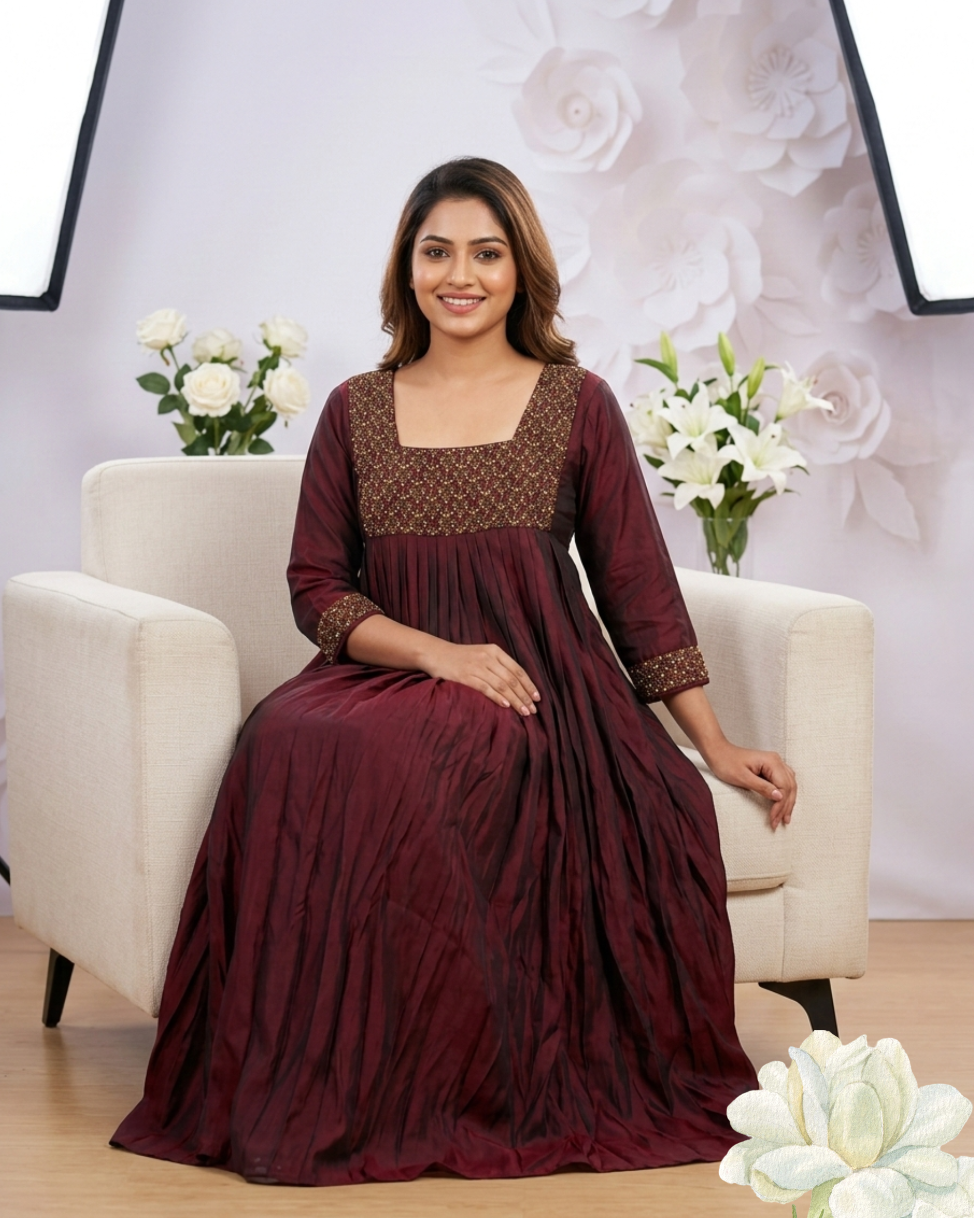 Maroon Embroidered  Anarkali Long Frock