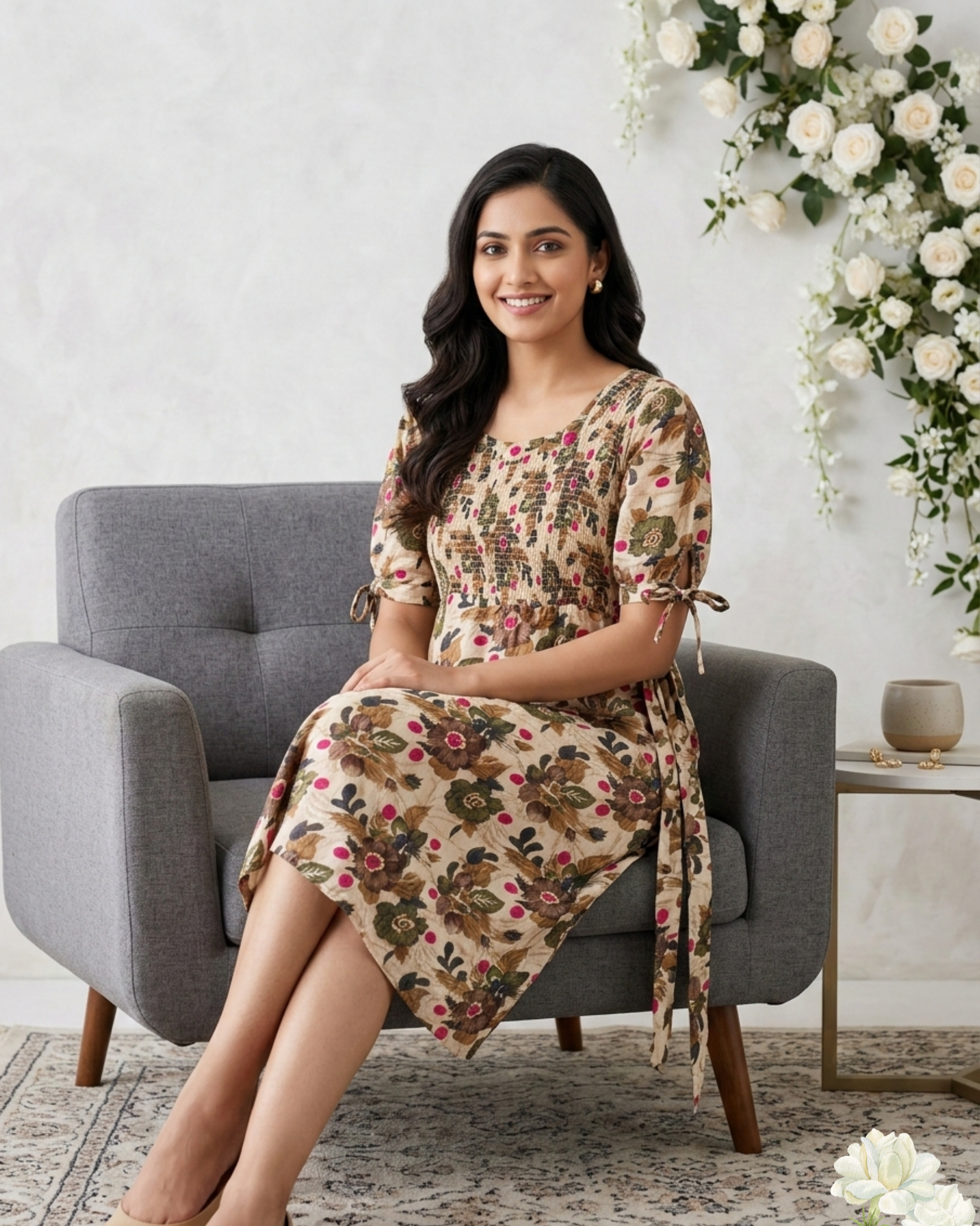 Premium Sandle Floral Print Rayon Cotton Maxi Dress
