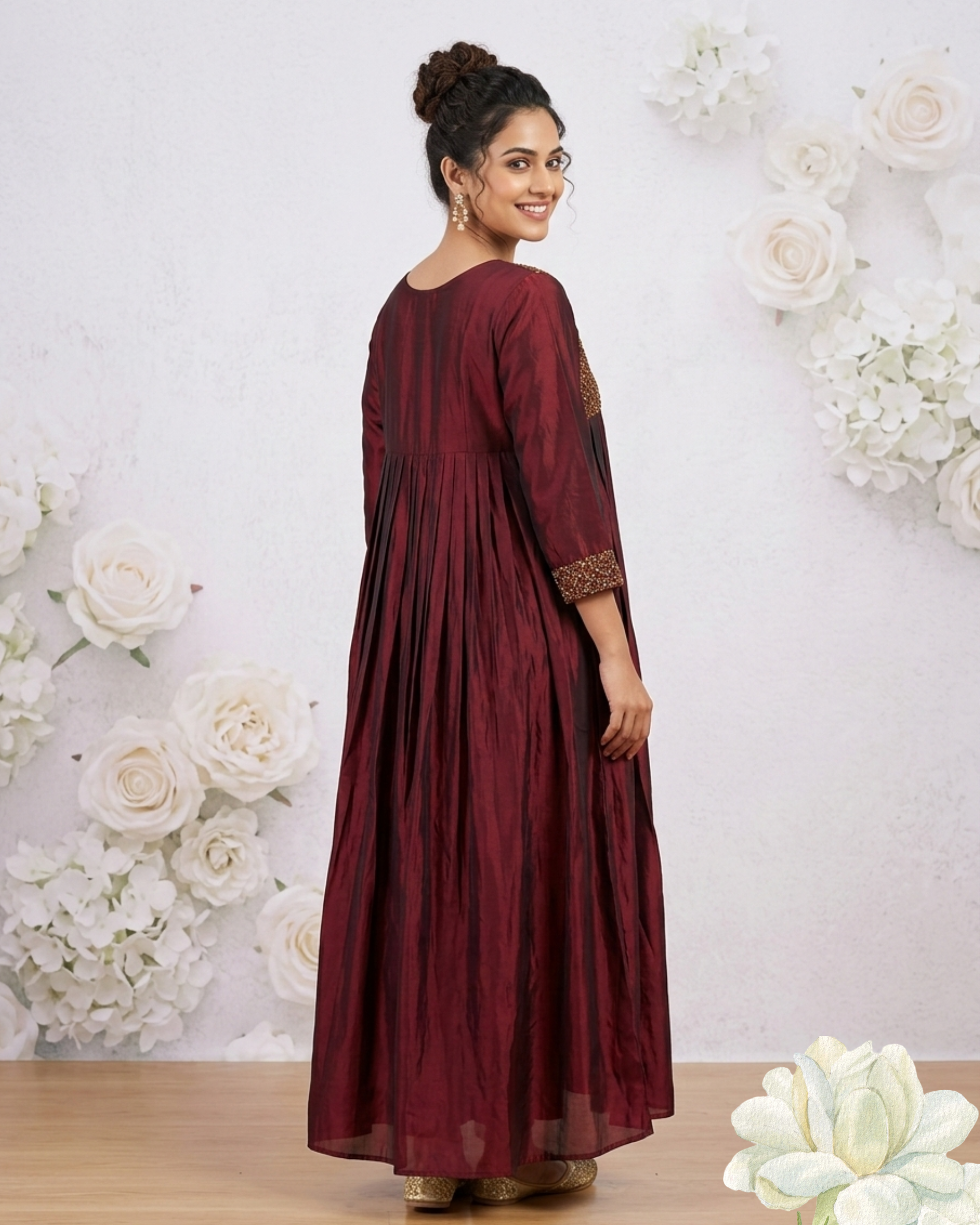 Maroon Embroidered  Anarkali Long Frock