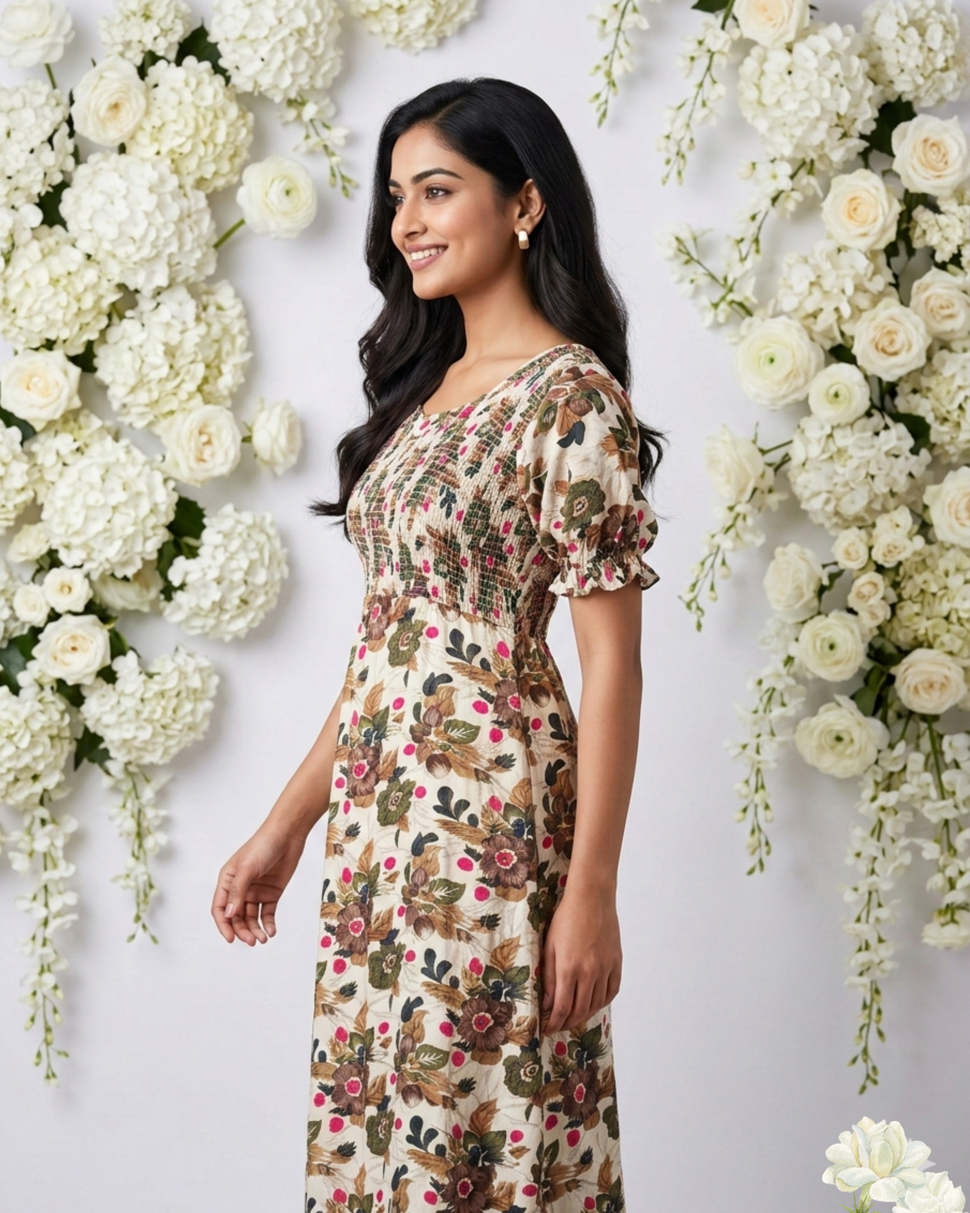 Premium Sandle Floral Print Rayon Cotton Maxi Dress