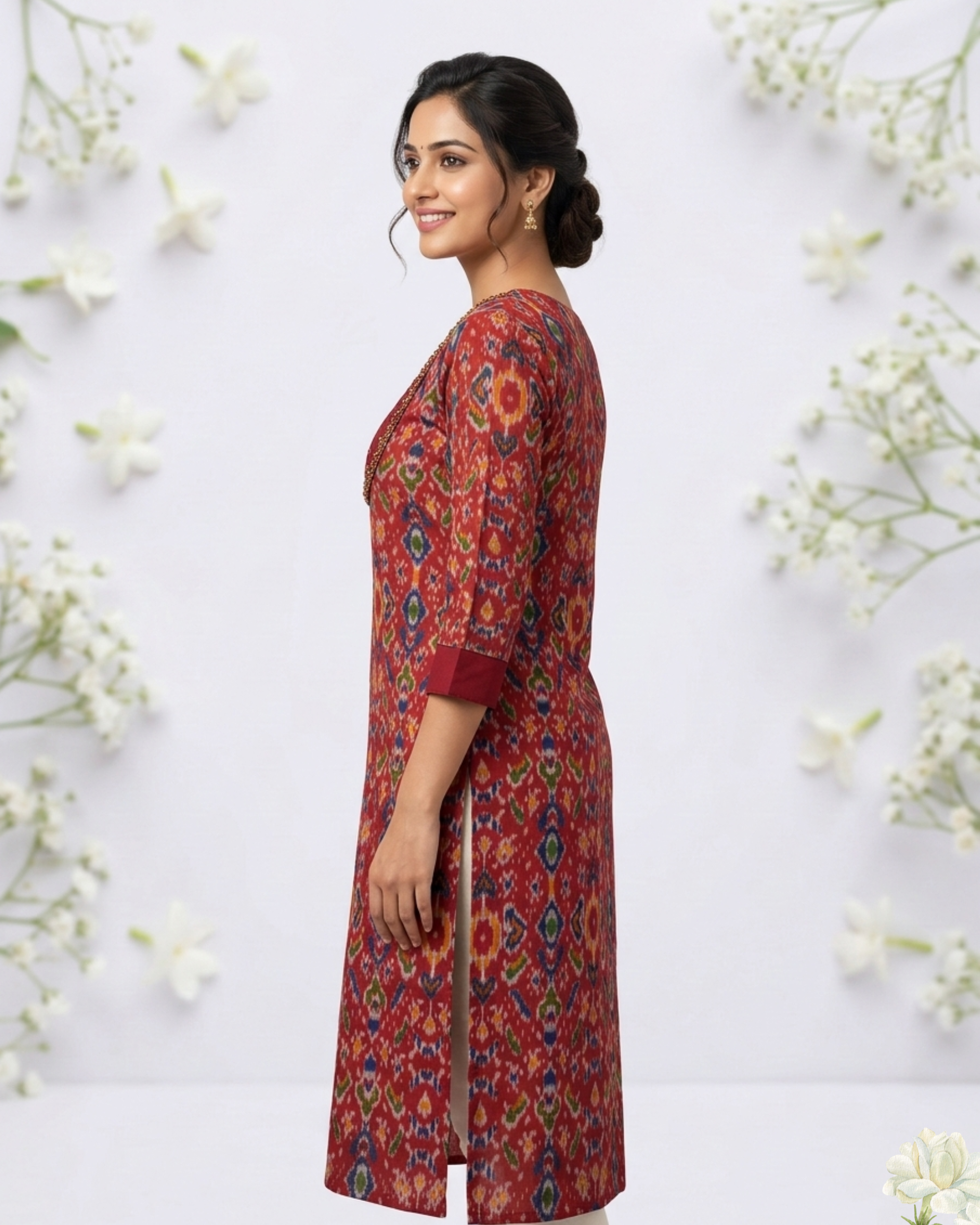 Maroon Ikat Print Straight Kurti – Stylish Ethnic Kurta for Women