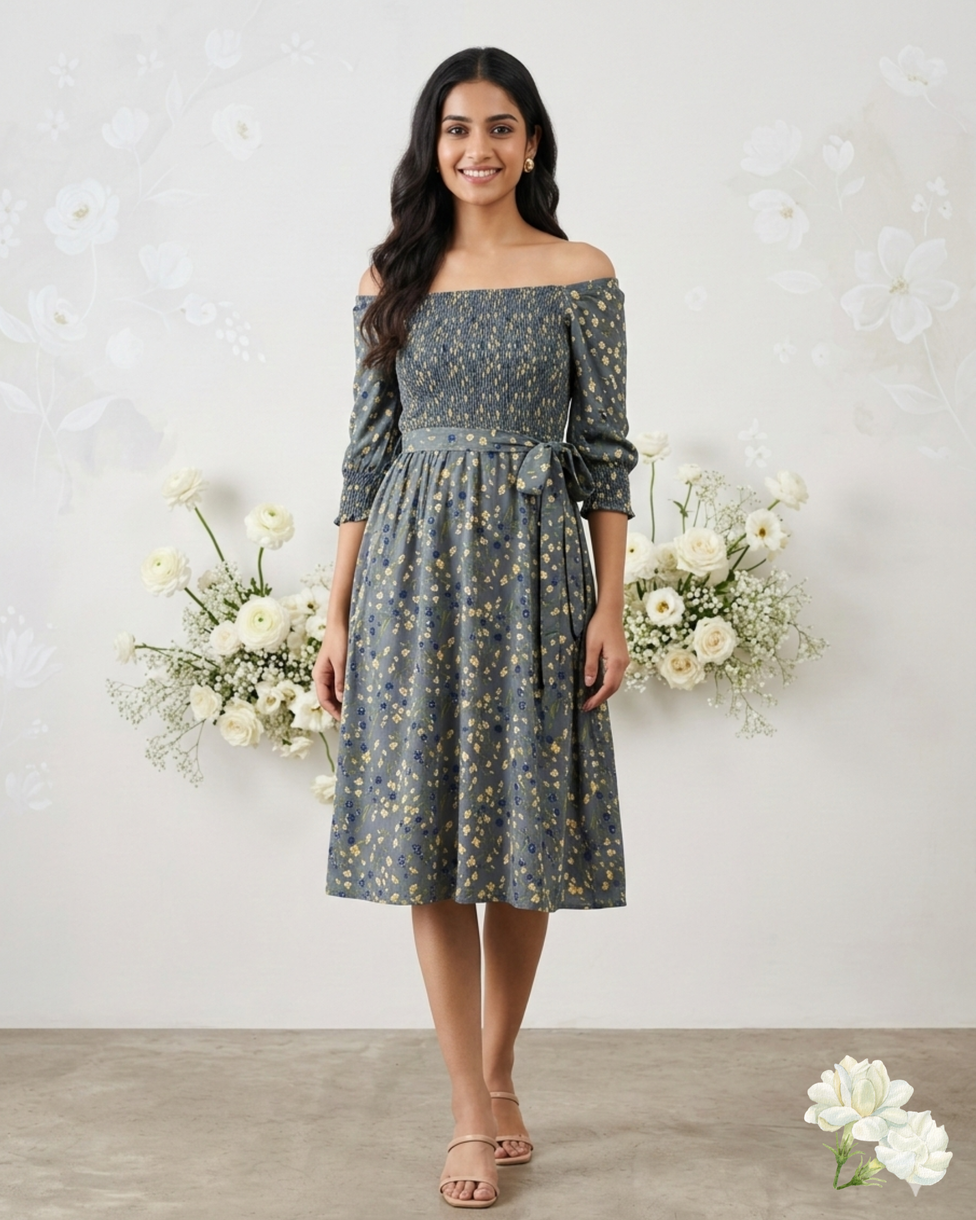 Off-Shoulder Floral cotton Frocks  Dress