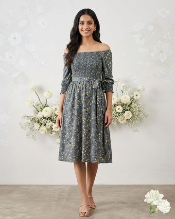Off-Shoulder Floral cotton Frocks  Dress