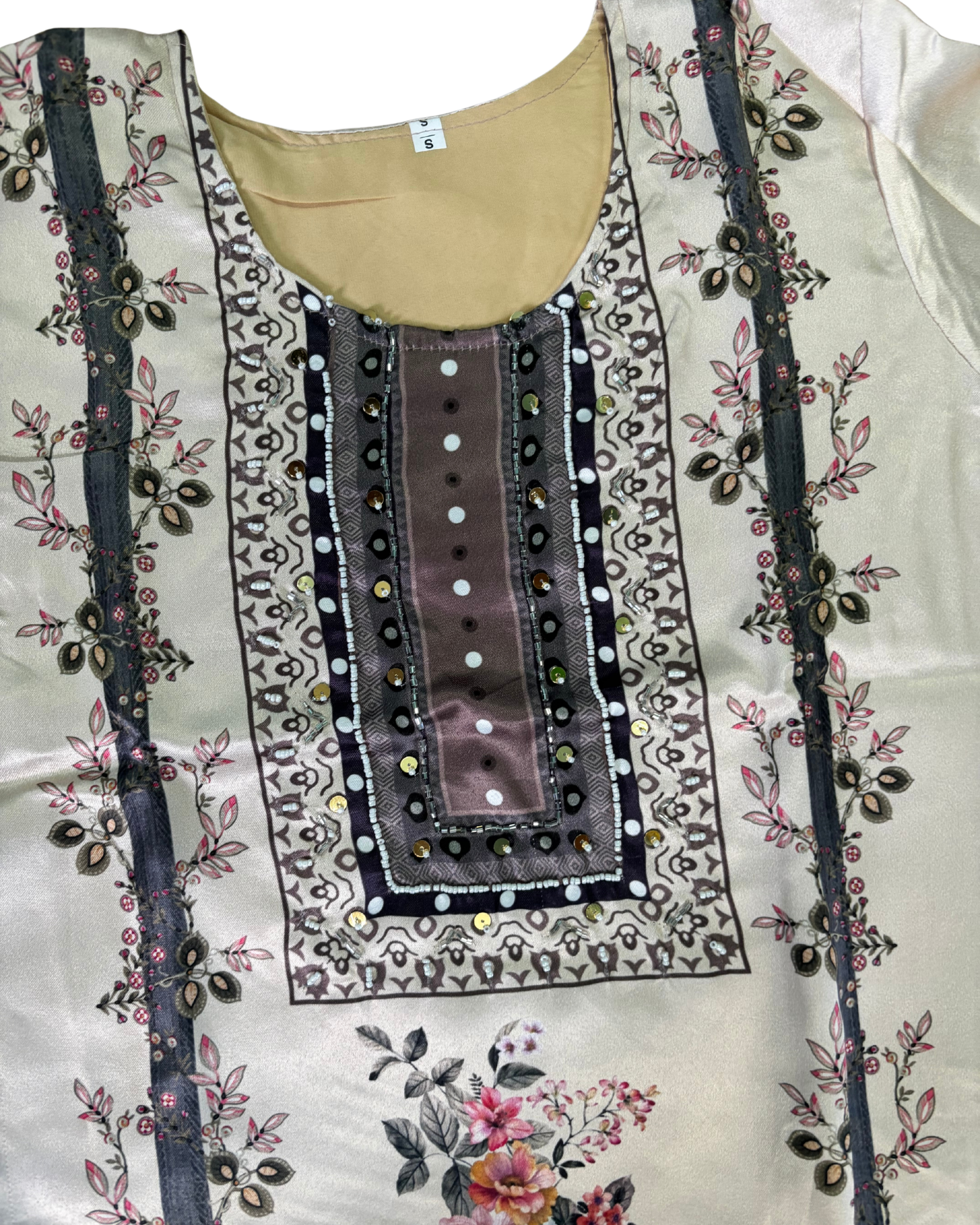 Malasiya Satin Hand work Kurti Pant & Duppatta Set